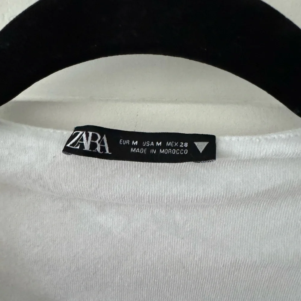 Zara White Cropped Top Structured Cotton Puff Shoulder Medium - Picture 8 of 10